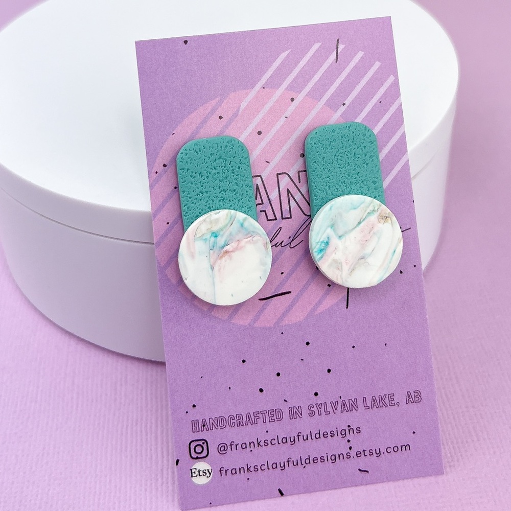 Marbled Howlite Pattern Statement Stud Earrings Polymer Clay Handmade